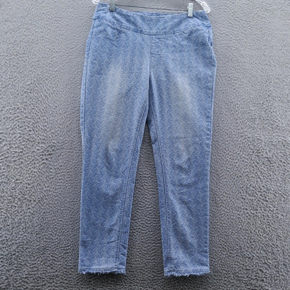 Soft‎ Surroundings Blue Floral Medallion Pull On Jeggings Raw Hem Womens Small